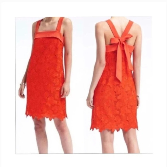 Banana Republic Limited Edition Orange Sleeveless Lace Overlay Dress Bow Size 8 - Picture 1 of 13